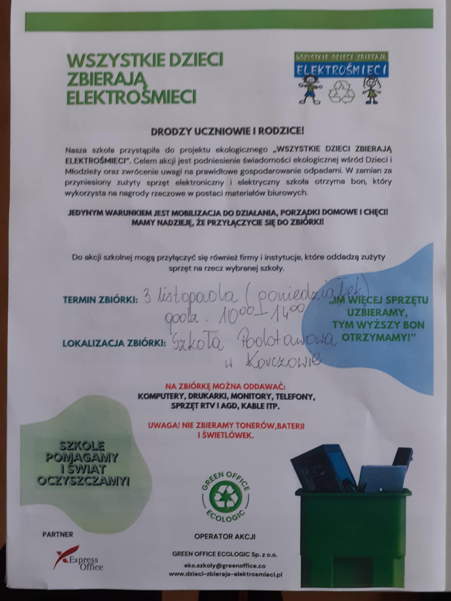 Uczniowie Szkoły Podstawowej w Korczowie przystąpili do akcji “Wszystkie dzieci zbierają elektrośmieci”